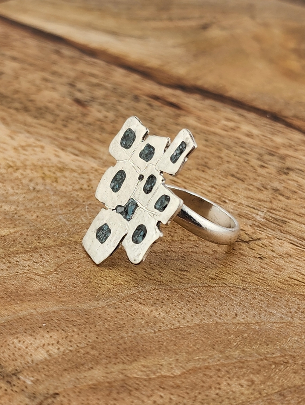 INLAY TURQUOISE ADJUSTABLE RING HANDMADE STERLING - Picture 4 of 12